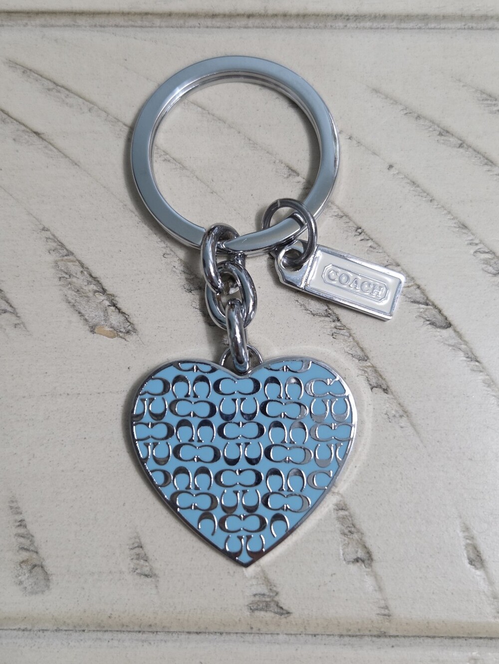 Coach Vintage Turquoise Blue Enamel Signature C Heart Keychain Bag Rare EUC